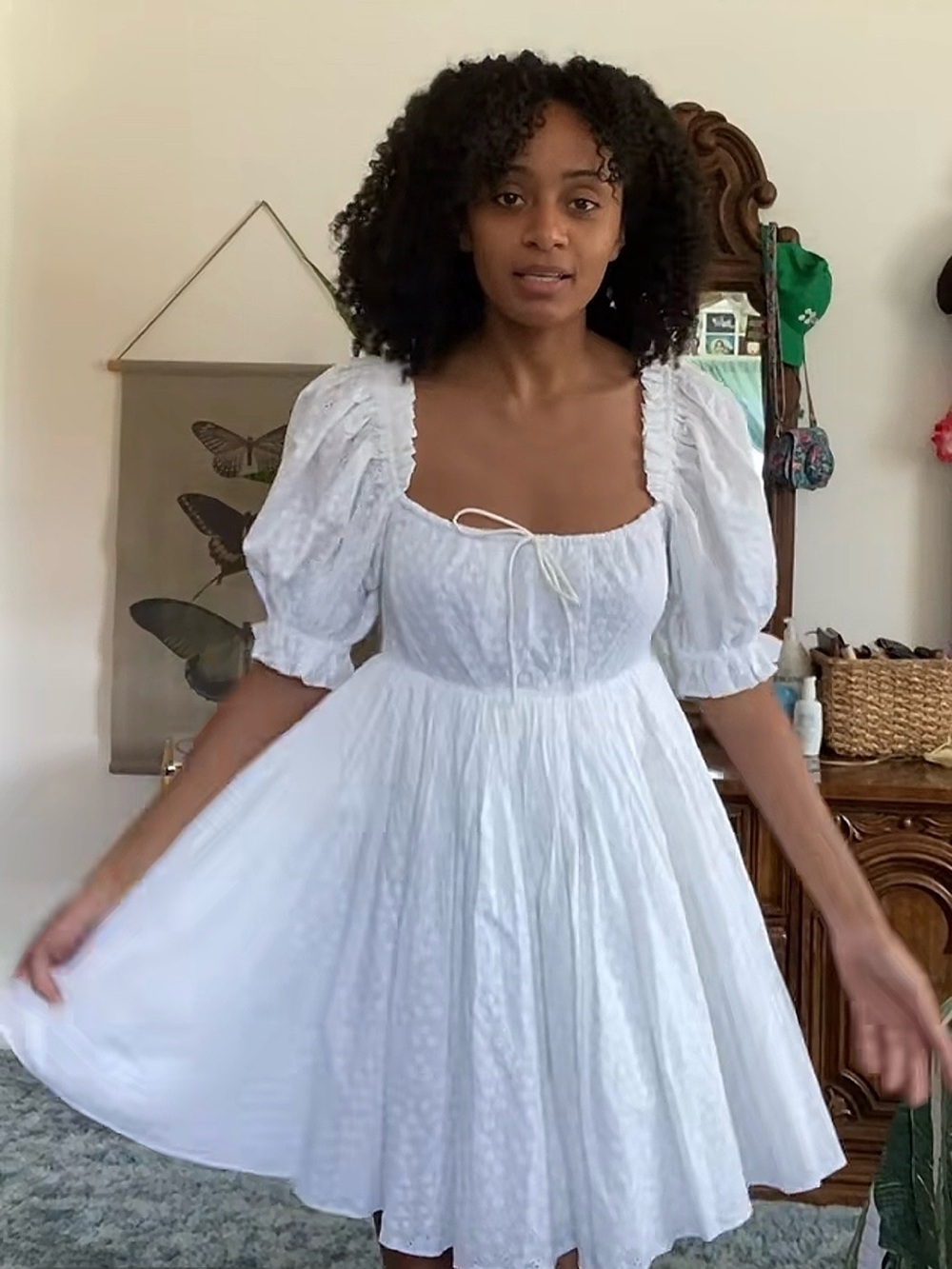 Selkie Beach Day White Puff-Sleeve Smocked Mini Dress - Picture 7 of 7